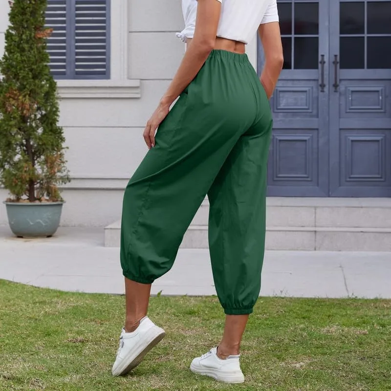 Women's Cropped Capri Pants Elastic Waist Drawstring Yoga Pant Lounge Baggy Trousers Capris Pants with Pockets
