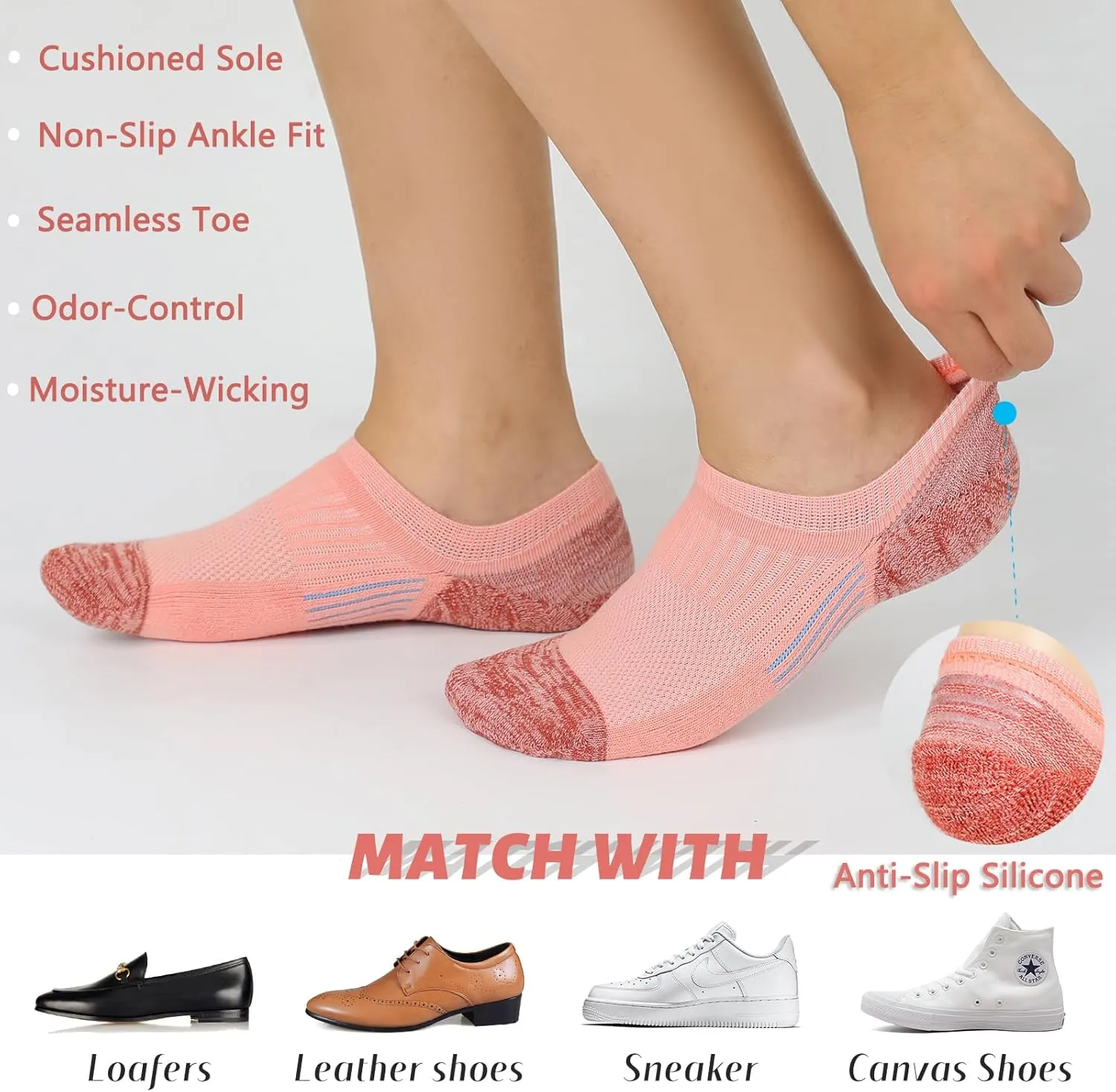 Women's Cushioned Ankle Socks Athletic Running Low Cut Socks 6-9/9-11