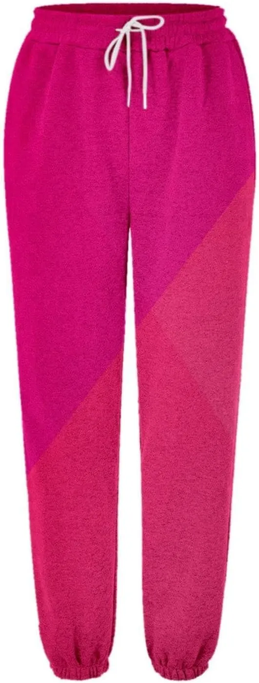 Women's Cute Two Tone Sweatpants Drawstring Elastic Waisted Cinch Bottom Joggers Workout Exercise Loose Slacks for Teen Girls