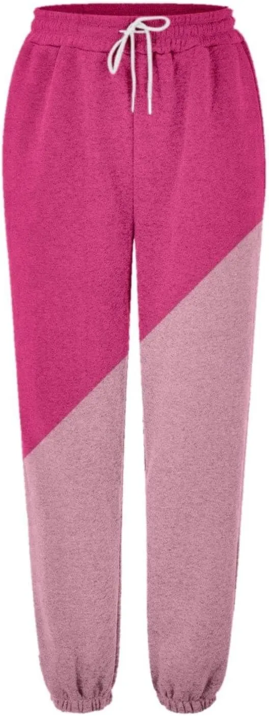 Women's Cute Two Tone Sweatpants Drawstring Elastic Waisted Cinch Bottom Joggers Workout Exercise Loose Slacks for Teen Girls