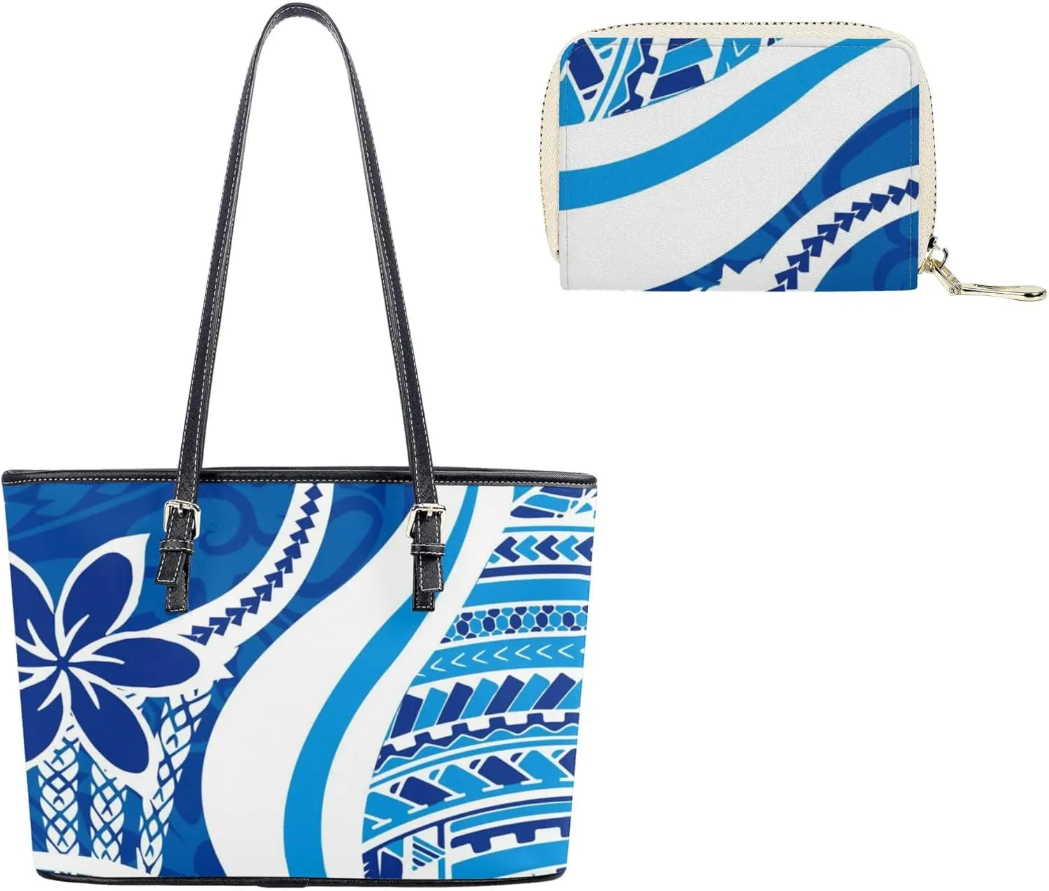 Women'S Fashion Handbag Shopping Large Capacity Makeup Bag Polynesian Tribe Design Purse Shoulder Bag Set