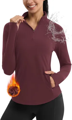 Women's Fleece Running Jacket Quarter Zip Pullover Water Resistant Thermal Equestrian Shirt Warm Winter Golf Gear
