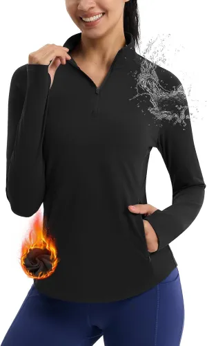 Women's Fleece Running Jacket Quarter Zip Pullover Water Resistant Thermal Equestrian Shirt Warm Winter Golf Gear