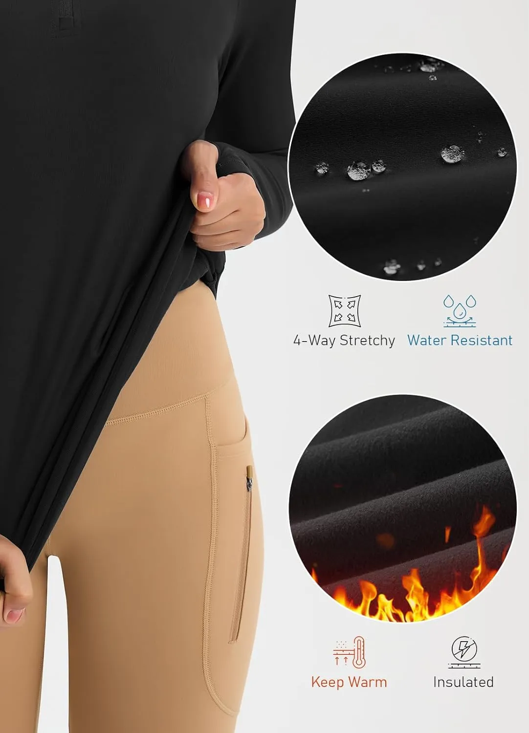Women's Fleece Running Jacket Quarter Zip Pullover Water Resistant Thermal Equestrian Shirt Warm Winter Golf Gear