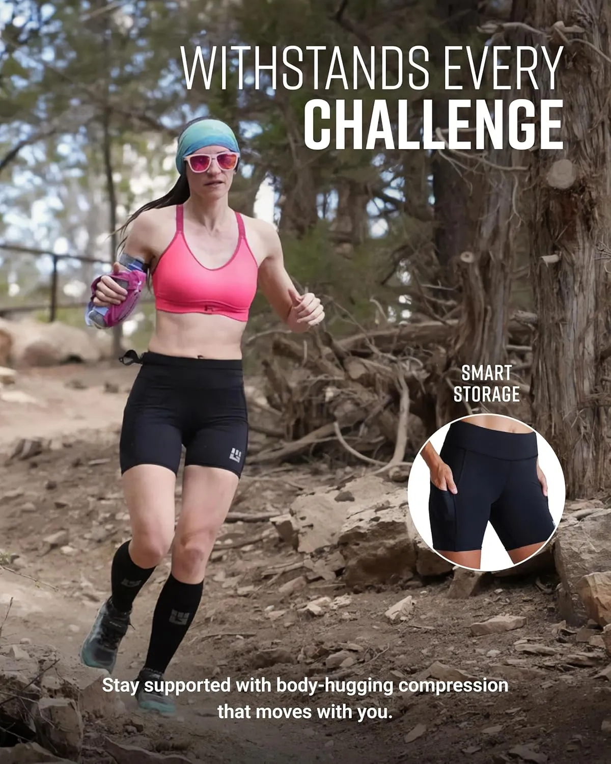 Women's Flex-Fit Compression Shorts, Sweat-Resistant, High-Waisted Running Shorts with 6-Inch Inseam & Pockets