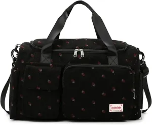 Women's Lightweight Gym Travel Duffle Bag with Shoe Compartment, Carry-On Weekender Overnight Bag for Fitness, Work, Weekend Trips (Black)