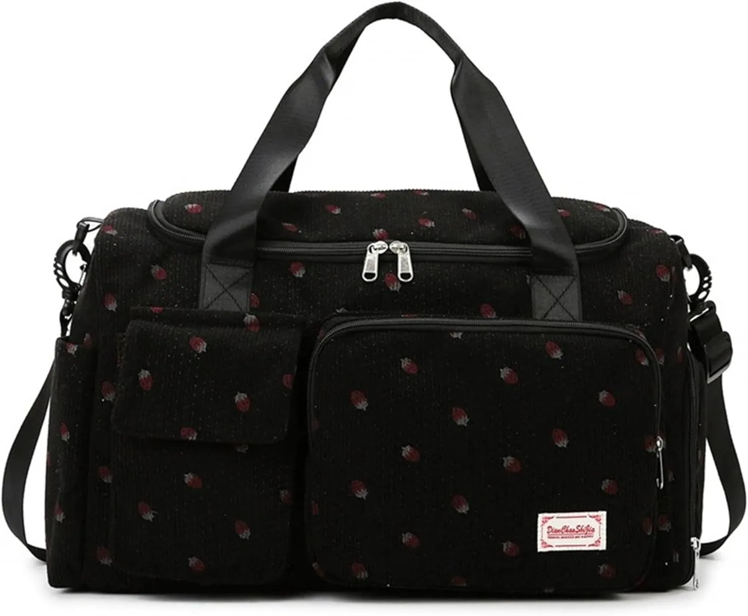 Women's Lightweight Gym Travel Duffle Bag with Shoe Compartment, Carry-On Weekender Overnight Bag for Fitness, Work, Weekend Trips (Black)