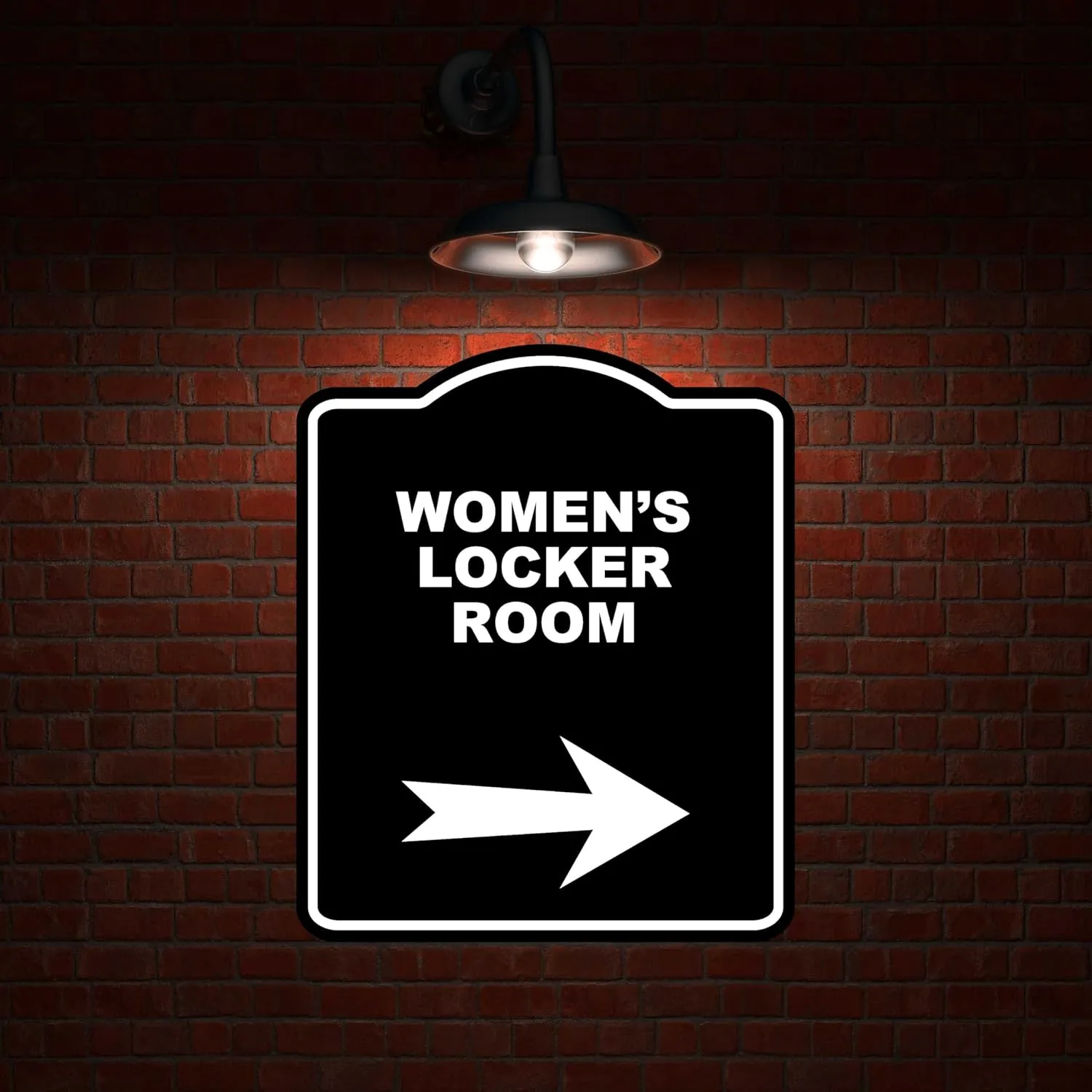 WOMEN’S LOCKER ROOM Black Sign Arrow Right Aluminum Composite Sign 8.5 x 10 inches