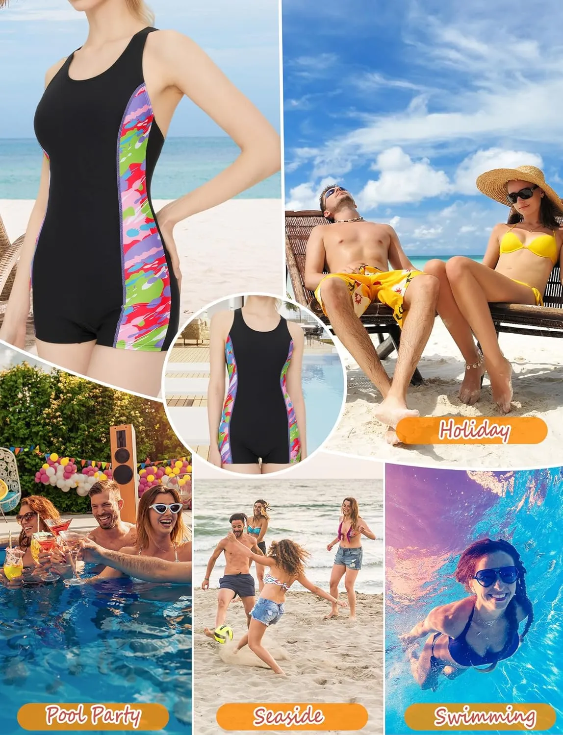 Women's One Piece Boyleg Swimsuit Athletic Racerback Bathing Suit Modest Sport Competitive Swimwear