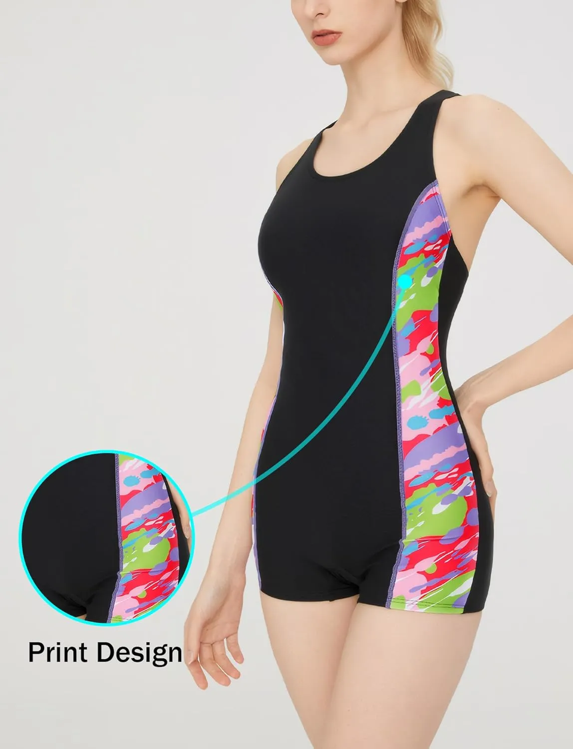 Women's One Piece Boyleg Swimsuit Athletic Racerback Bathing Suit Modest Sport Competitive Swimwear