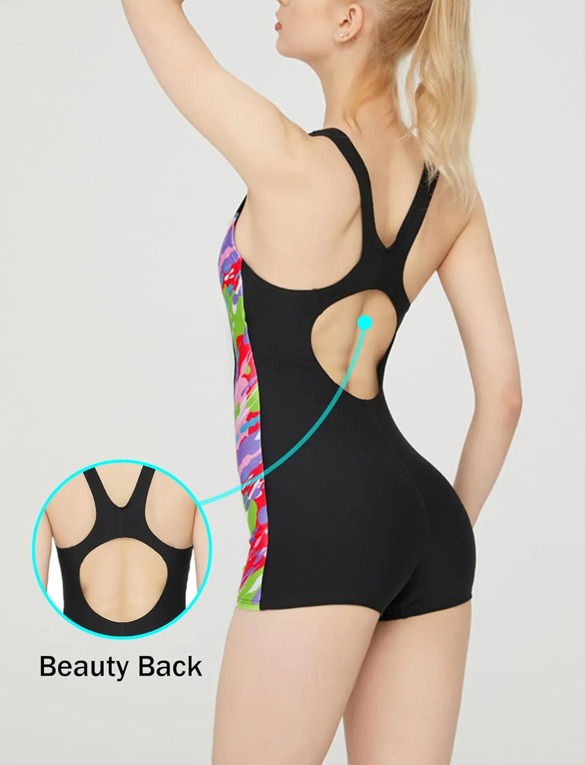 Women's One Piece Boyleg Swimsuit Athletic Racerback Bathing Suit Modest Sport Competitive Swimwear
