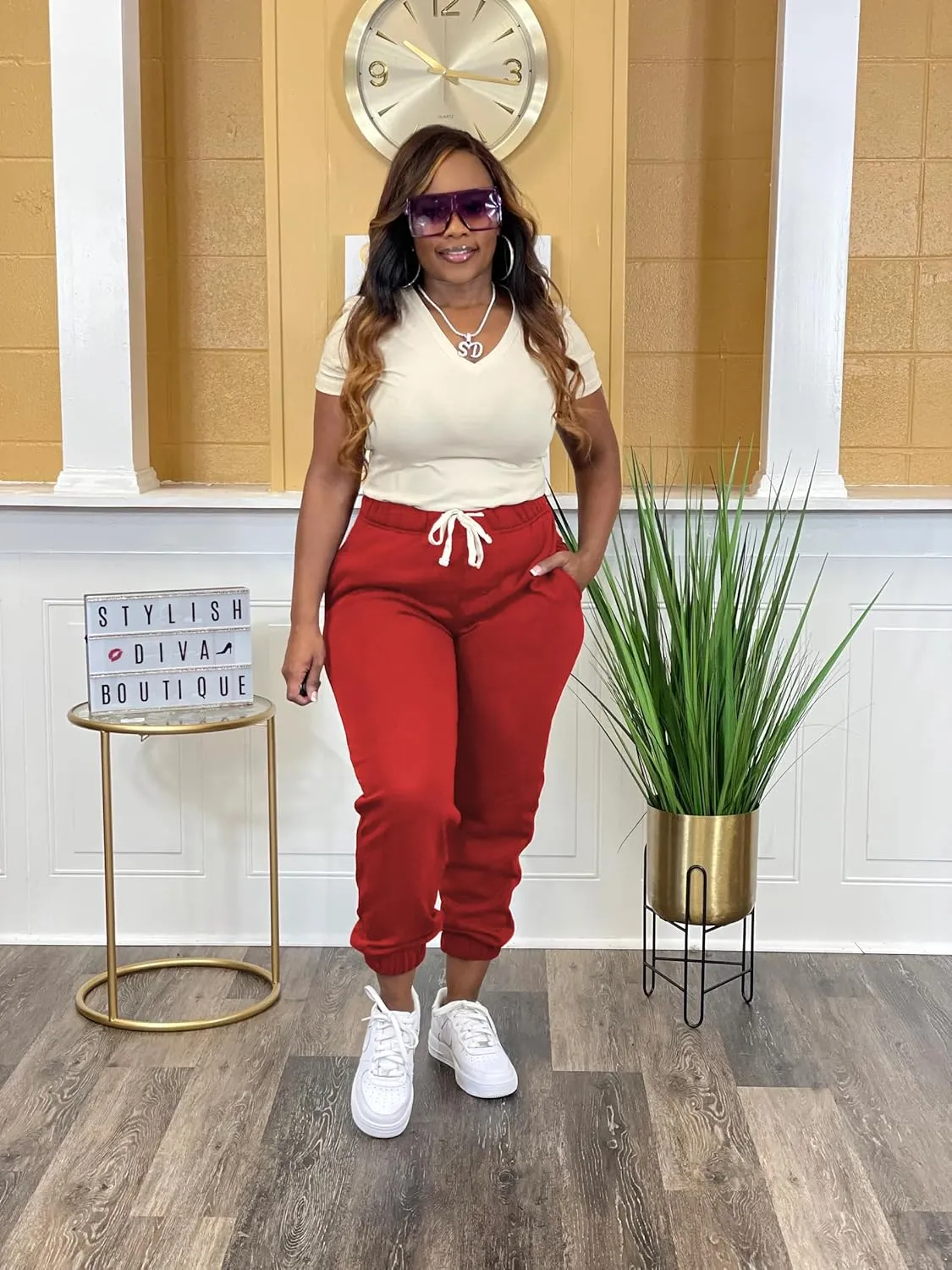 Women's Plus Size Casual Sweatpants Drawstring Jogger Pants Tight Track Pants with Pockets