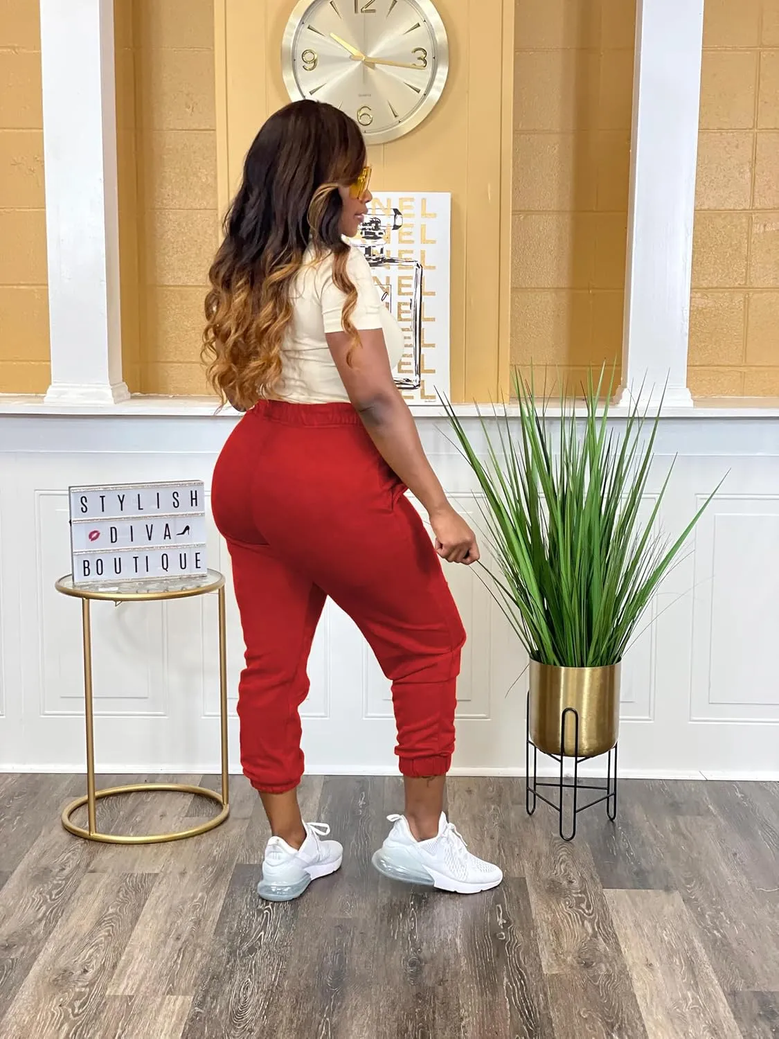 Women's Plus Size Casual Sweatpants Drawstring Jogger Pants Tight Track Pants with Pockets