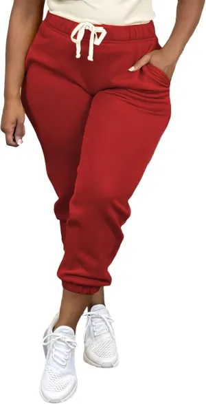 Women's Plus Size Casual Sweatpants Drawstring Jogger Pants Tight Track Pants with Pockets