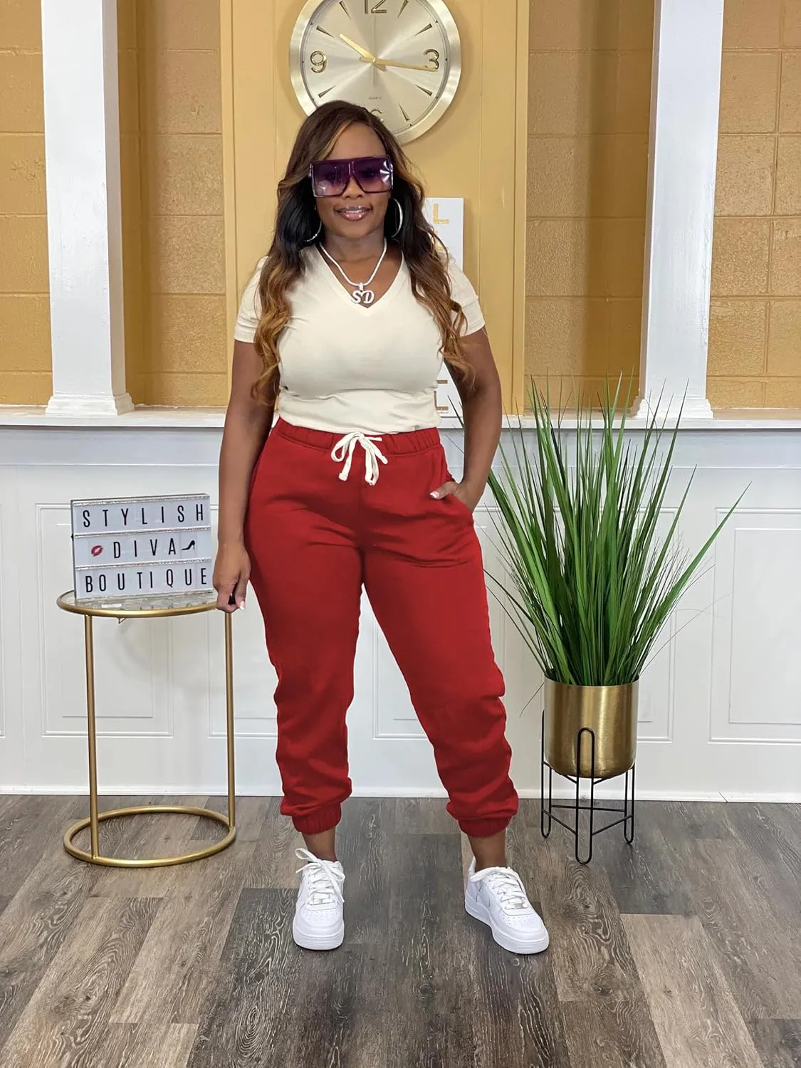 Women's Plus Size Casual Sweatpants Drawstring Jogger Pants Tight Track Pants with Pockets