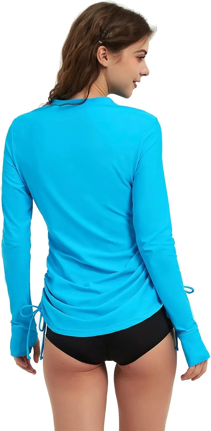 Women's Rash Guard Long Sleeve Sun Protection Clothing Half Zip Swim Shirt Side Adjustable Swimsuit Tops