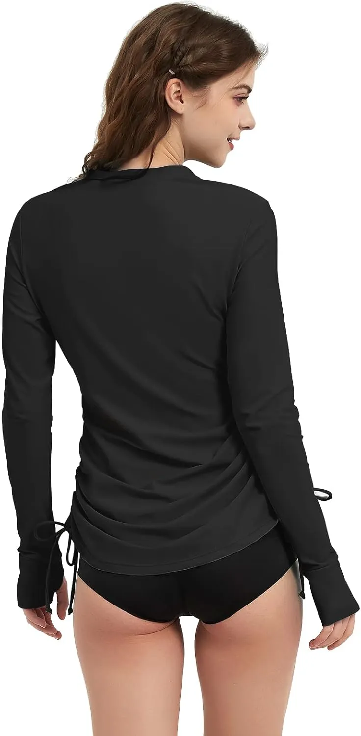 Women's Rash Guard Long Sleeve Sun Protection Clothing Half Zip Swim Shirt Side Adjustable Swimsuit Tops