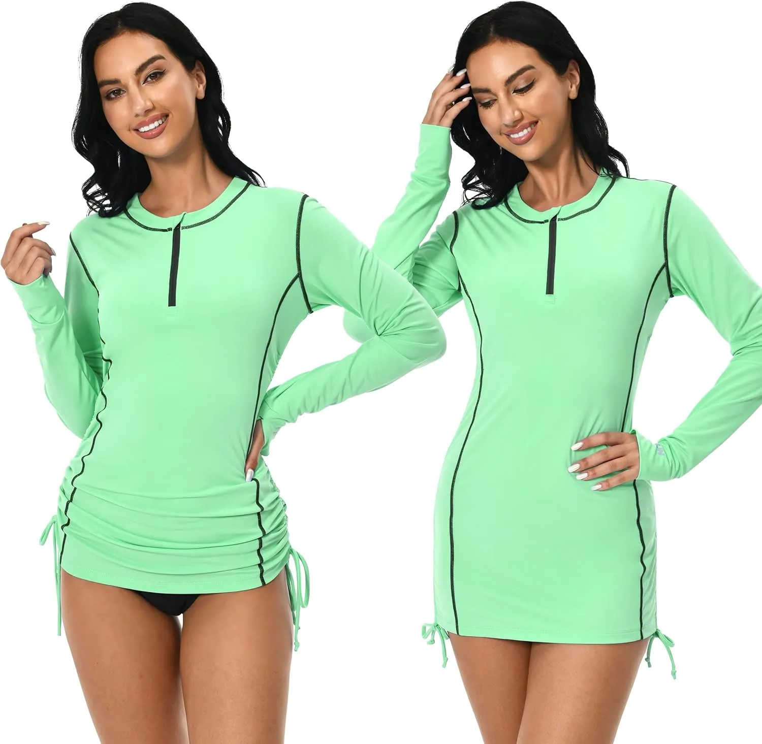 Womens Rash Guard UPF 50  UV Sun Protection Side Adjustable Long Sleeve Swim Shirt Half Zip Surfing Fishing Shirt