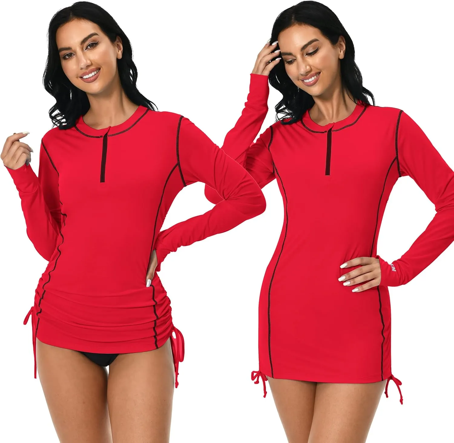 Womens Rash Guard UPF 50  UV Sun Protection Side Adjustable Long Sleeve Swim Shirt Half Zip Surfing Fishing Shirt
