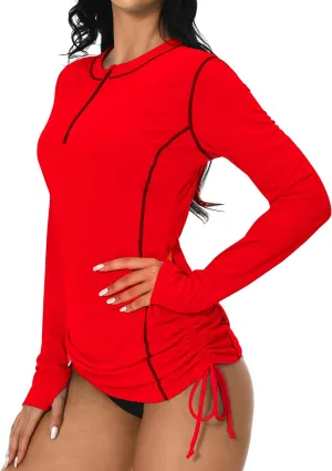 Womens Rash Guard UPF 50  UV Sun Protection Side Adjustable Long Sleeve Swim Shirt Half Zip Surfing Fishing Shirt