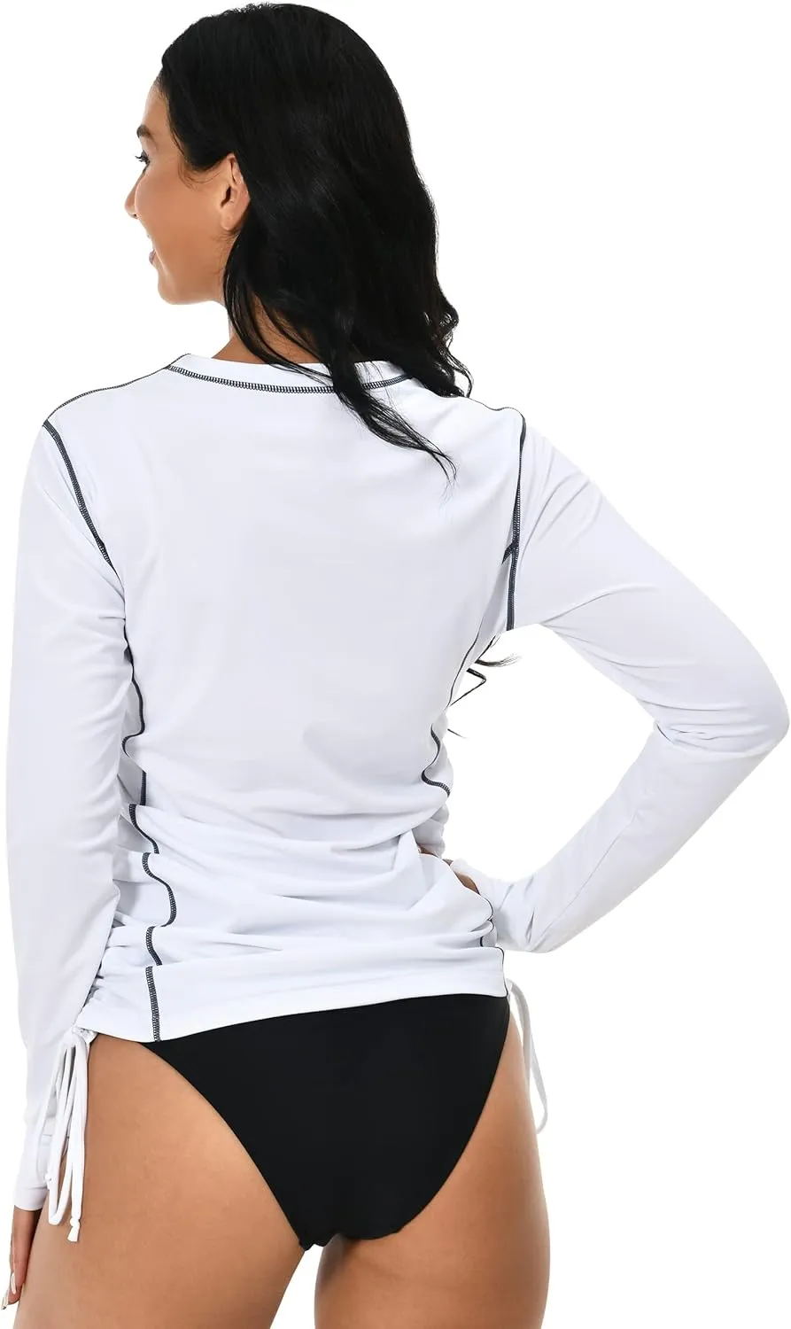 Womens Rash Guard UPF 50  UV Sun Protection Side Adjustable Long Sleeve Swim Shirt Half Zip Surfing Fishing Shirt
