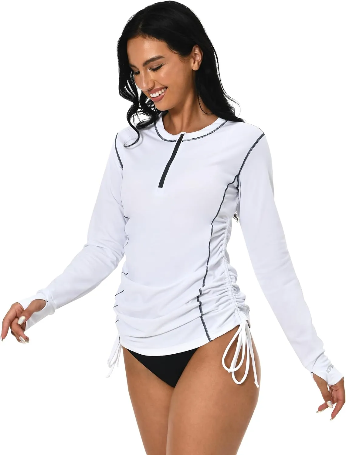 Womens Rash Guard UPF 50  UV Sun Protection Side Adjustable Long Sleeve Swim Shirt Half Zip Surfing Fishing Shirt