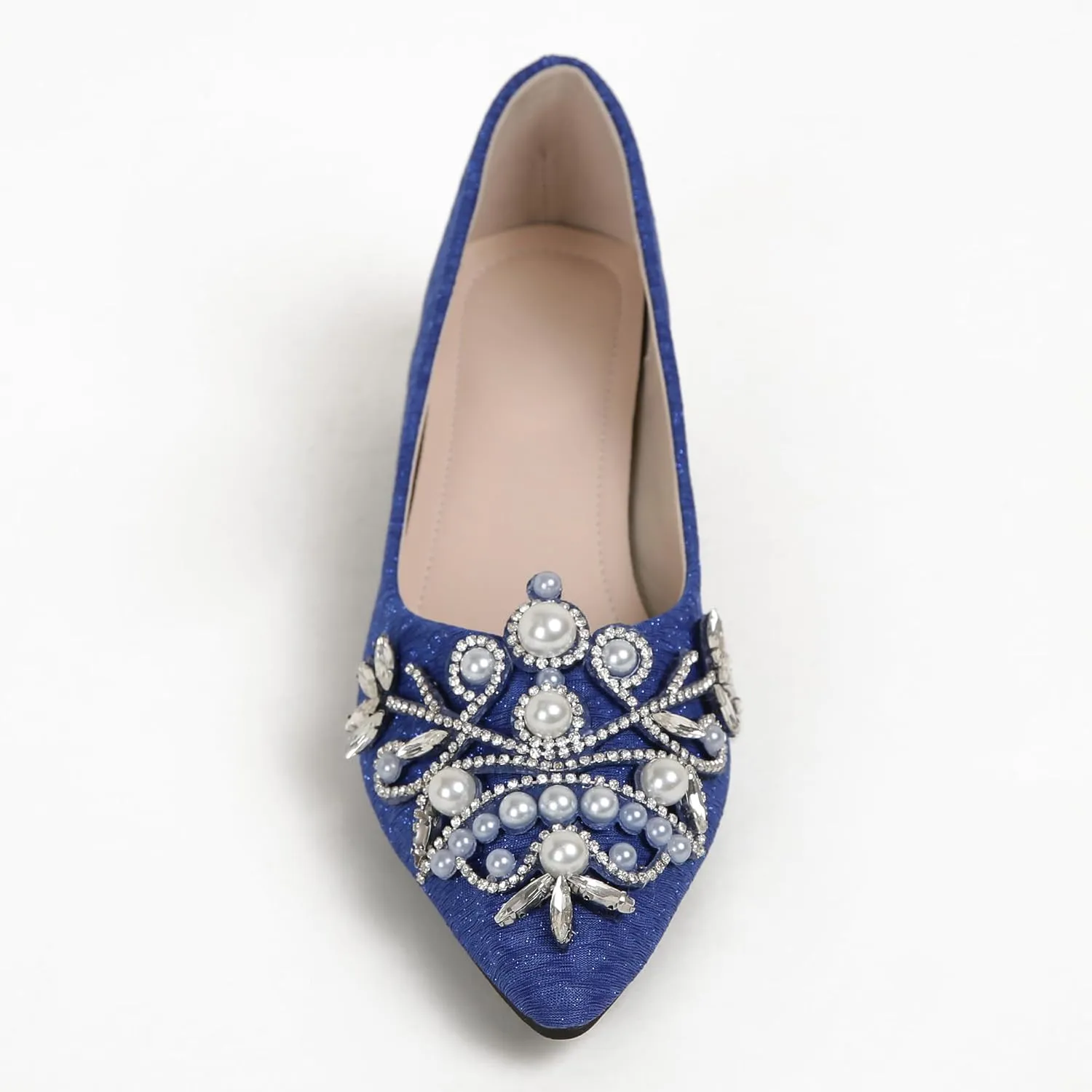 Women's Rhinestone Fashion Pointed Toe Pearl Diamond Low Heel Dress Wedding Work Business Dance Pumps