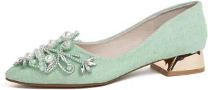 Women's Rhinestone Fashion Pointed Toe Pearl Diamond Low Heel Dress Wedding Work Business Dance Pumps