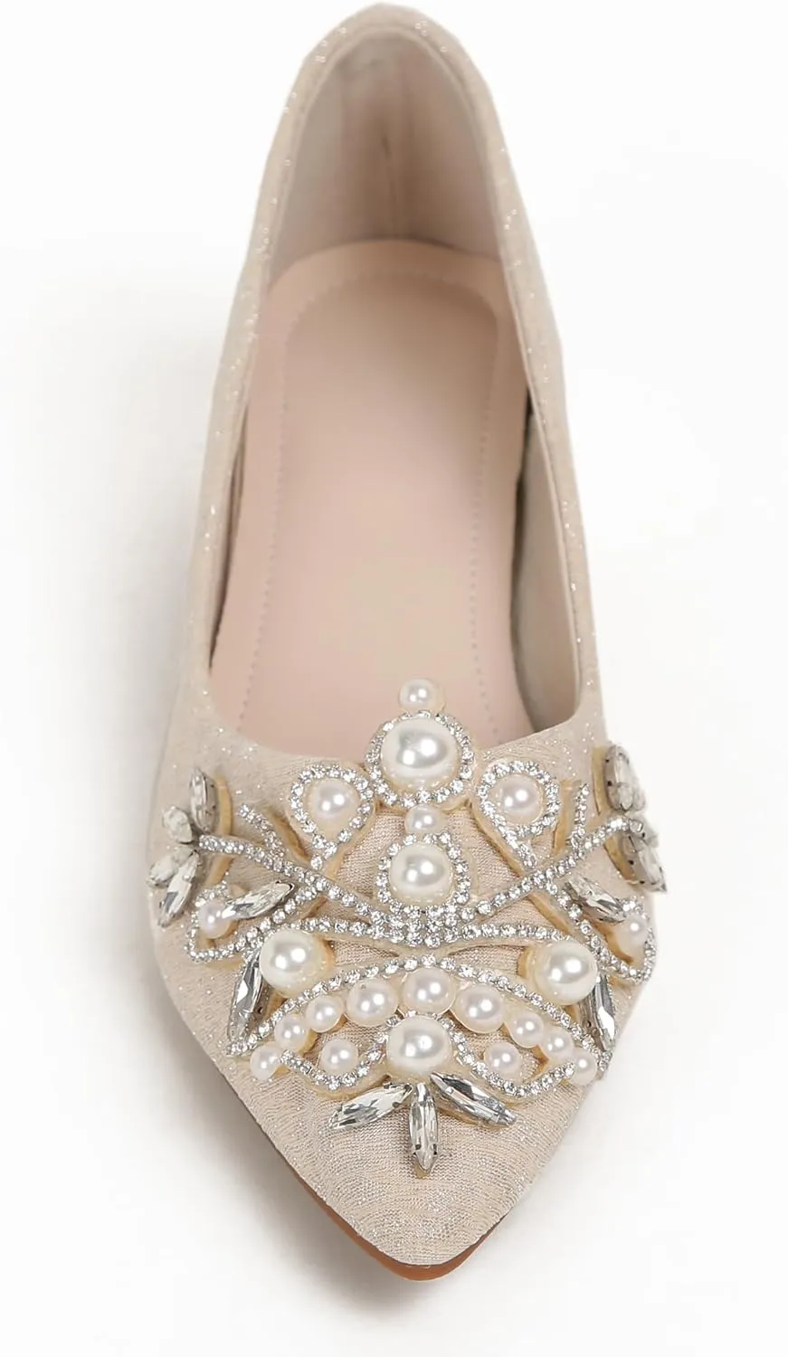 Women's Rhinestone Fashion Pointed Toe Pearl Diamond Low Heel Dress Wedding Work Business Dance Pumps