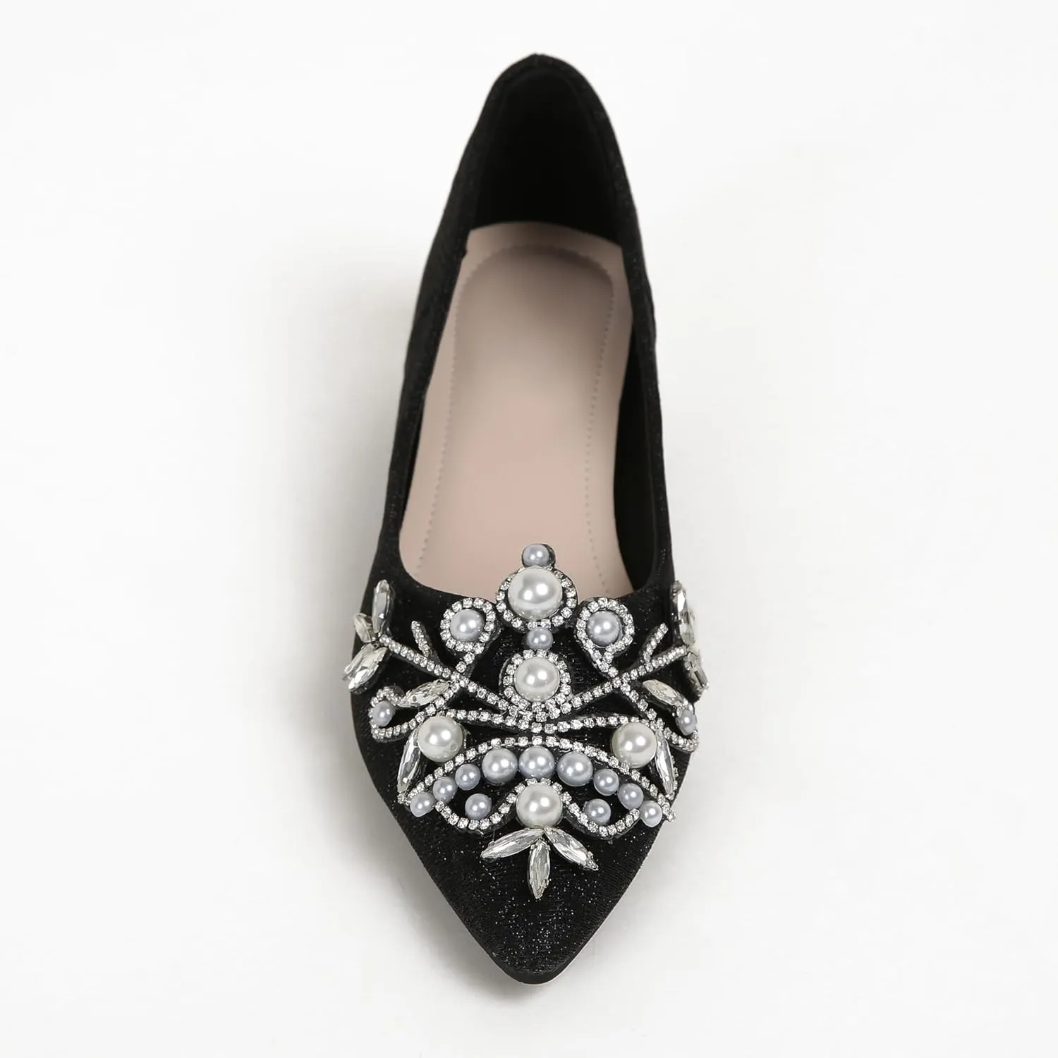 Women's Rhinestone Fashion Pointed Toe Pearl Diamond Low Heel Dress Wedding Work Business Dance Pumps