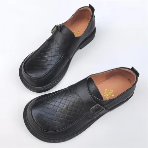 Womens Shoes Big Size Couple Cowhide Leather Women Shoes,Woven Pattern Breathable Leisure Work Business Man Single Shoes