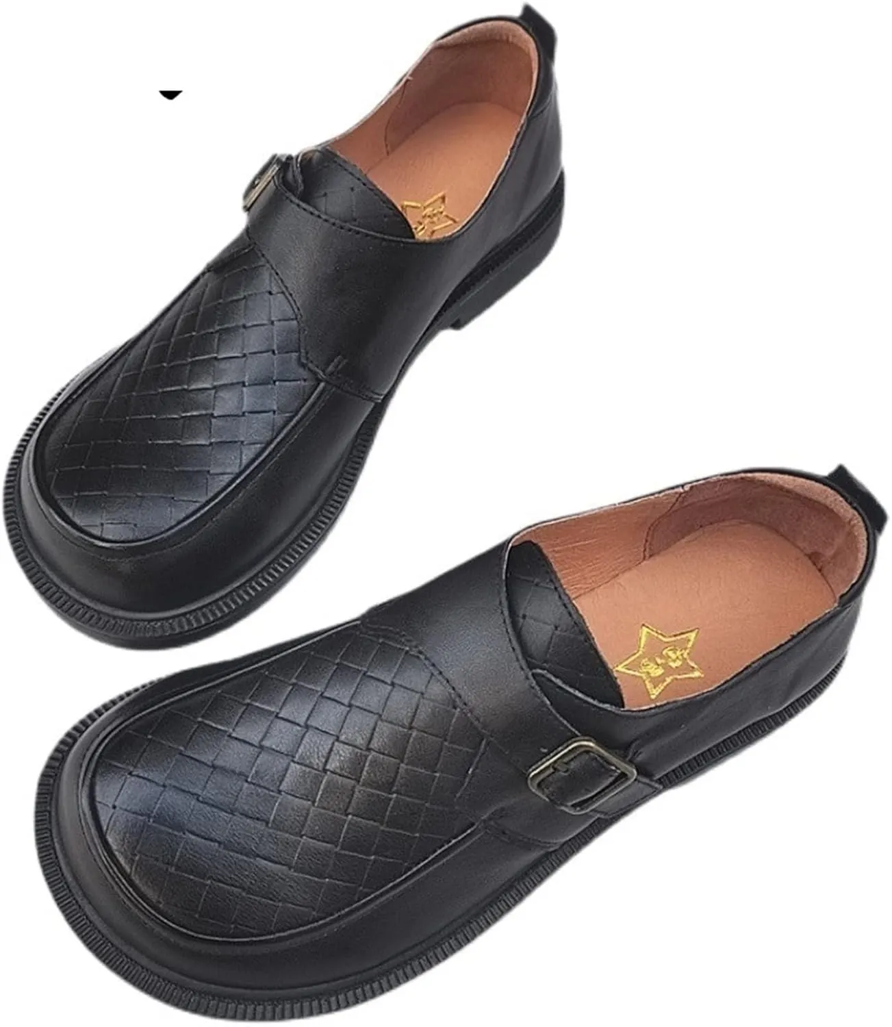 Womens Shoes Big Size Couple Cowhide Leather Women Shoes,Woven Pattern Breathable Leisure Work Business Man Single Shoes