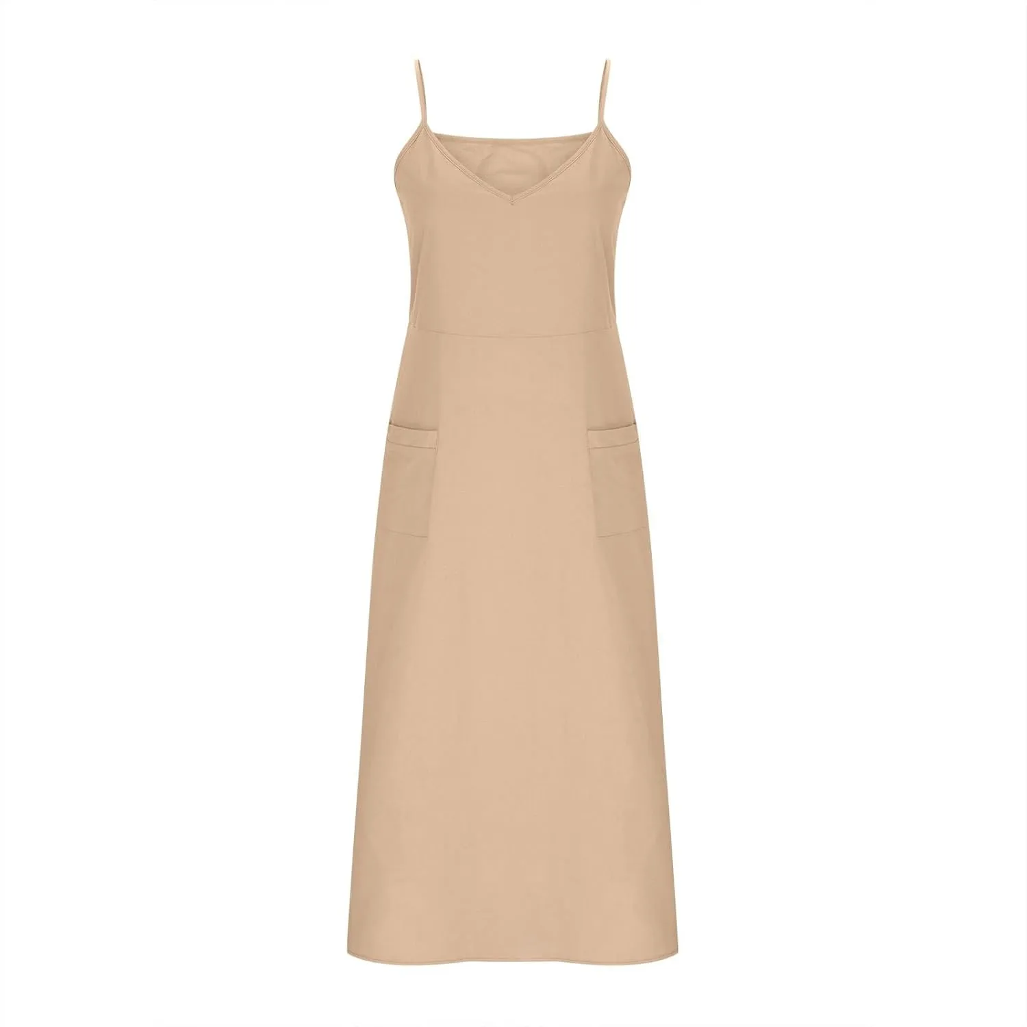 Women's Summer Cotton Linen Long Dress Sleeveless Elegant Flowy Beach Dresses Loose Comfy Maxi Dress with Pockets