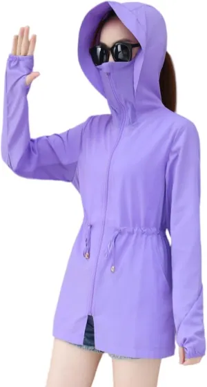 Womens sun protection clothing summer riding medium length hooded UV protection zipper sunscreen shirt