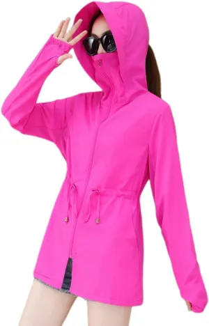 Womens sun protection clothing summer riding medium length hooded UV protection zipper sunscreen shirt