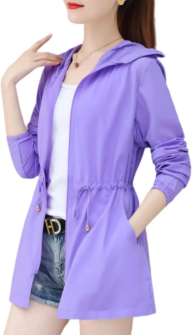 Womens sun protection clothing summer riding medium length hooded UV protection zipper sunscreen shirt