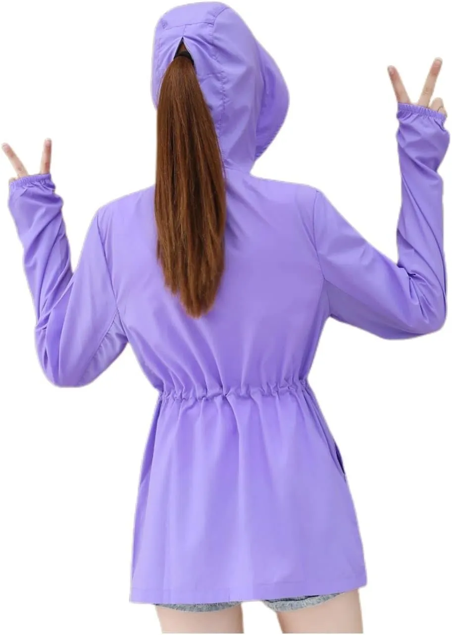 Womens sun protection clothing summer riding medium length hooded UV protection zipper sunscreen shirt