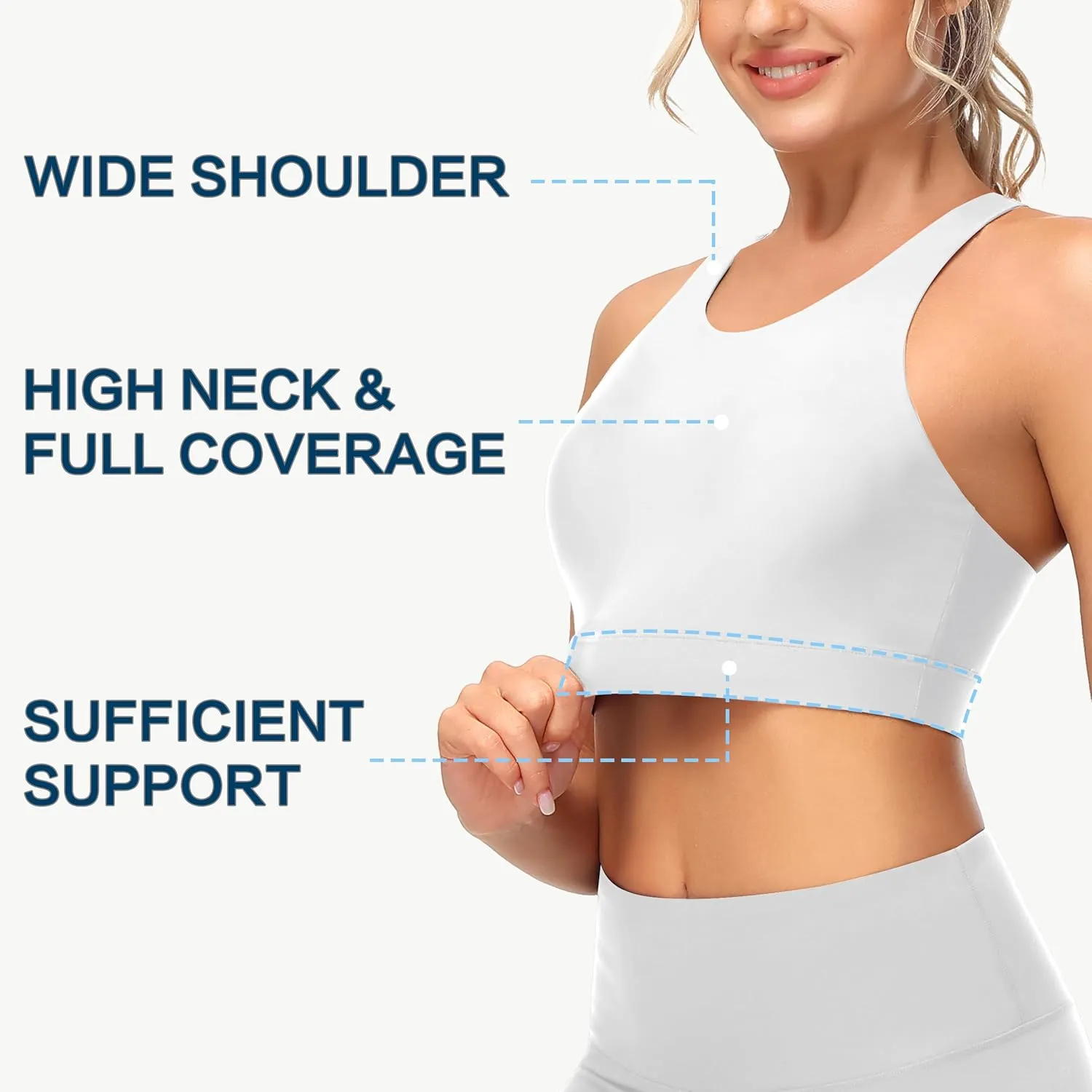 Womens Swim Bra Bikini Tops for Under Swim Shirt Sports Swimsuit Top Modest High Neck Removable Padded Quick Dry UPF50