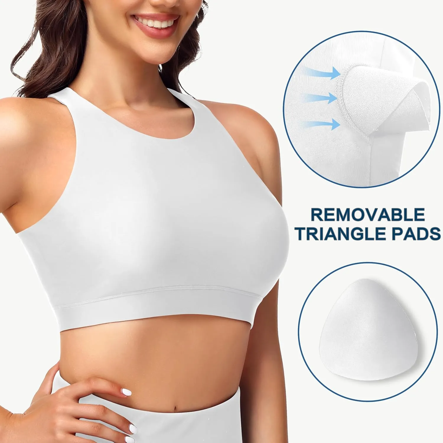 Womens Swim Bra Bikini Tops for Under Swim Shirt Sports Swimsuit Top Modest High Neck Removable Padded Quick Dry UPF50