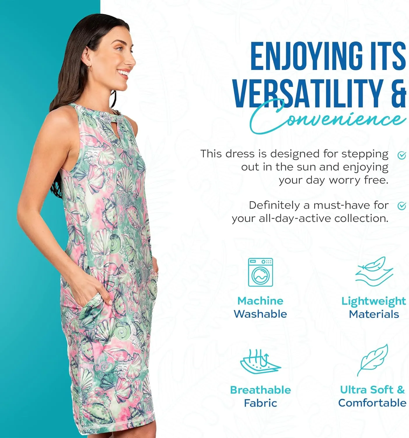 Women's UPF 50  Sleeveless Jewel Neck Shift Dress (Sun Protective Clothing for Women) Approved by Melanoma Foundation