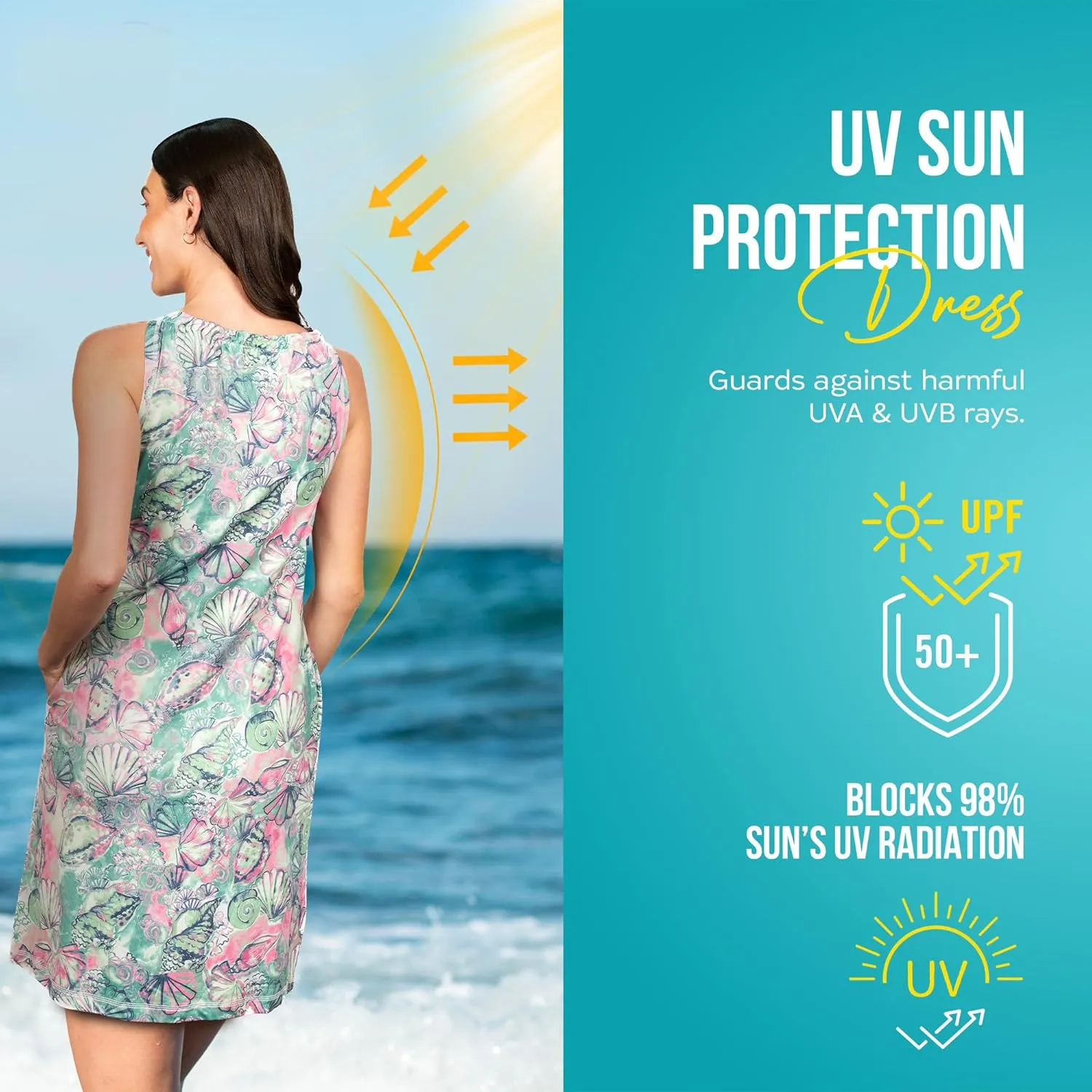 Women's UPF 50  Sleeveless Jewel Neck Shift Dress (Sun Protective Clothing for Women) Approved by Melanoma Foundation