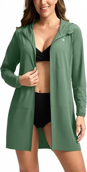 Women's UPF 50  Swim Cover Up Sun Protection Hoodie Long Jacket SPF Lightweight Beach Cover Ups for Women