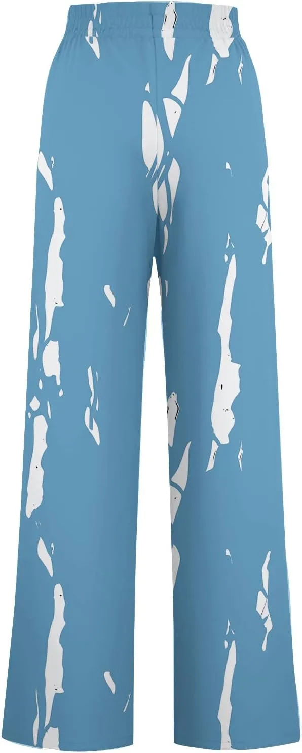 Women's Wide Leg Sweatpants 2024 Fall Casual High Waisted Pants Print Trendy Trousers for Women Drawstring Joggers
