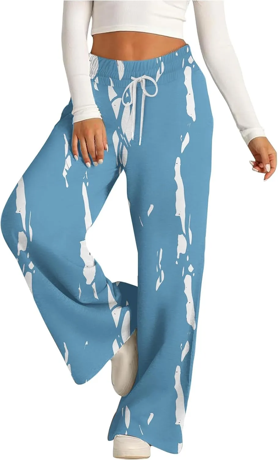 Women's Wide Leg Sweatpants 2024 Fall Casual High Waisted Pants Print Trendy Trousers for Women Drawstring Joggers