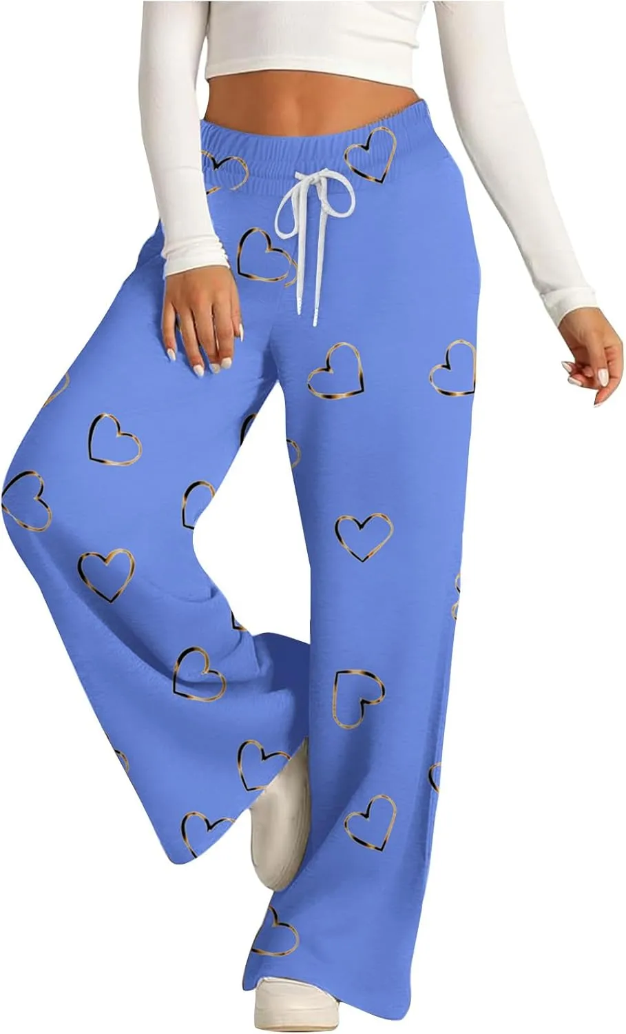 Women's Wide Leg Sweatpants 2024 Fall Casual High Waisted Pants Print Trendy Trousers for Women Drawstring Joggers
