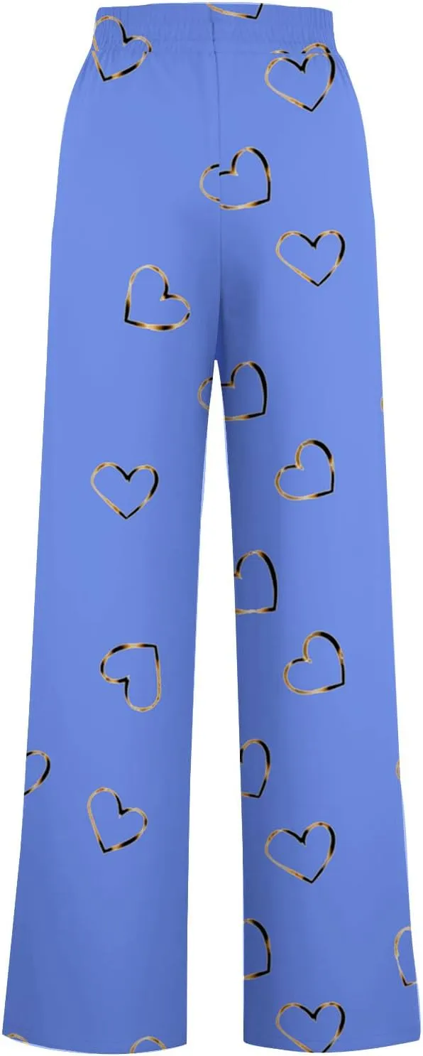Women's Wide Leg Sweatpants 2024 Fall Casual High Waisted Pants Print Trendy Trousers for Women Drawstring Joggers