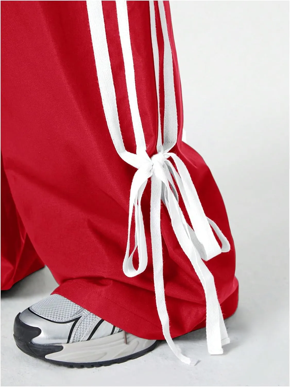 Women's Y2K Baggy Bow Wide Leg Pants Striped Track Elastic Waist Long Sweatpants Parachute Pants