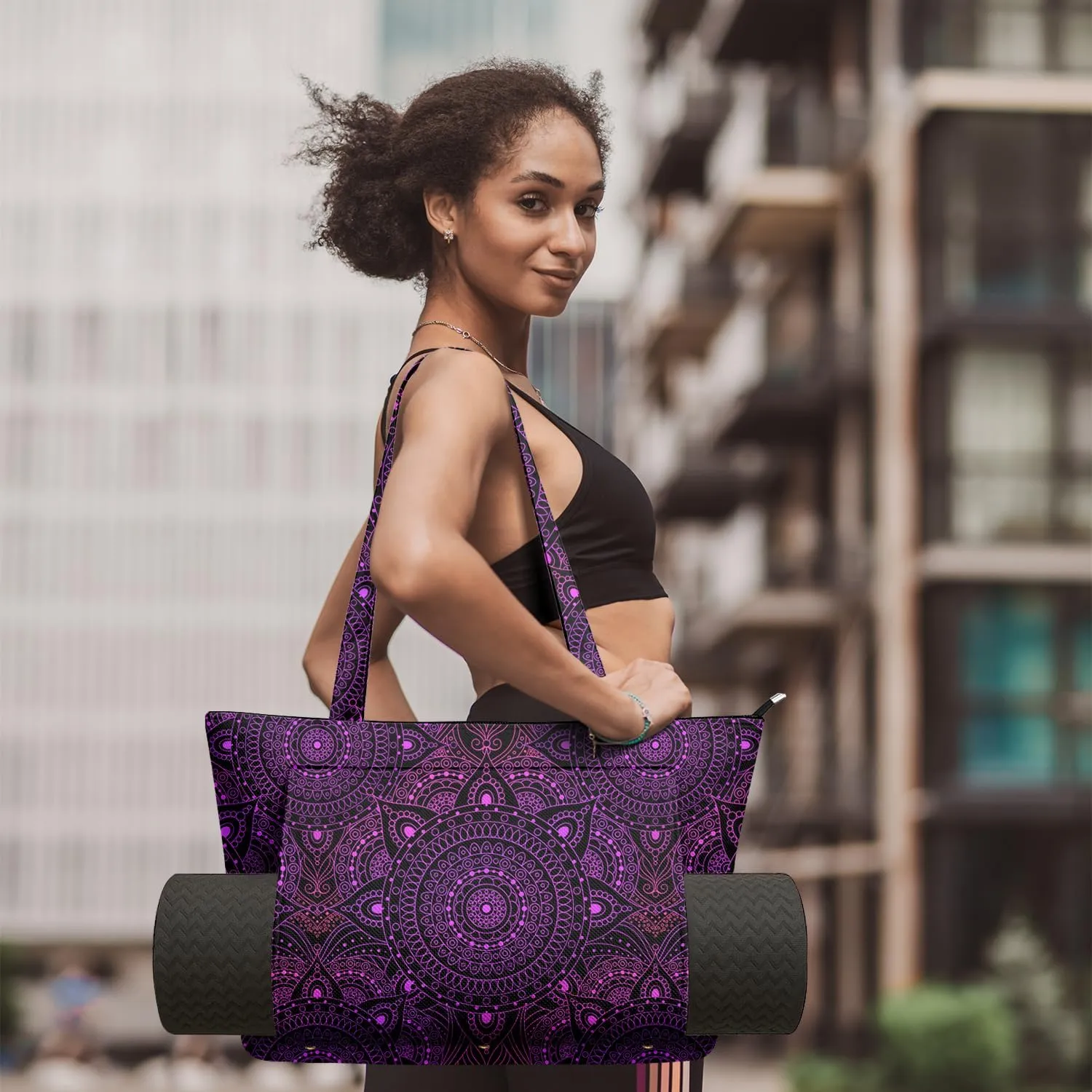 Women's Yoga Bag with Yoga Mat Carrier - Large Mat Pocket Fitness Tote for Pilates, Gym, Travel, Office & Beach