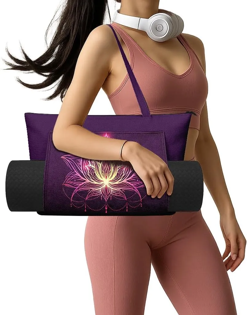 Women's Yoga Bag with Yoga Mat Carrier - Large Mat Pocket Fitness Tote for Pilates, Gym, Travel, Office & Beach