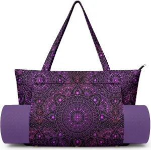 Women's Yoga Bag with Yoga Mat Carrier - Large Mat Pocket Fitness Tote for Pilates, Gym, Travel, Office & Beach